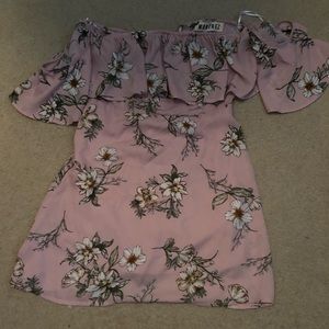 Peek a boo shoulder light pink floral blouse